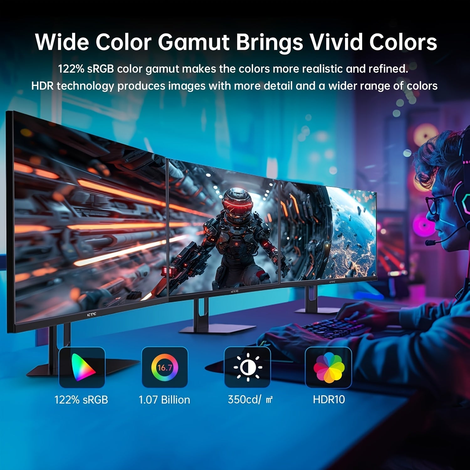 KTC 27" QHD Gaming Monitor | 180Hz Ultra-Fast IPS Display | Frameless, Adjustable Tilt, VESA Compatible | Eye Care & Adaptive Sync | 1440P HDR with Vivid Colors | HDTV/DisplayPort | Futuristic Design for Immersive Gaming Expe