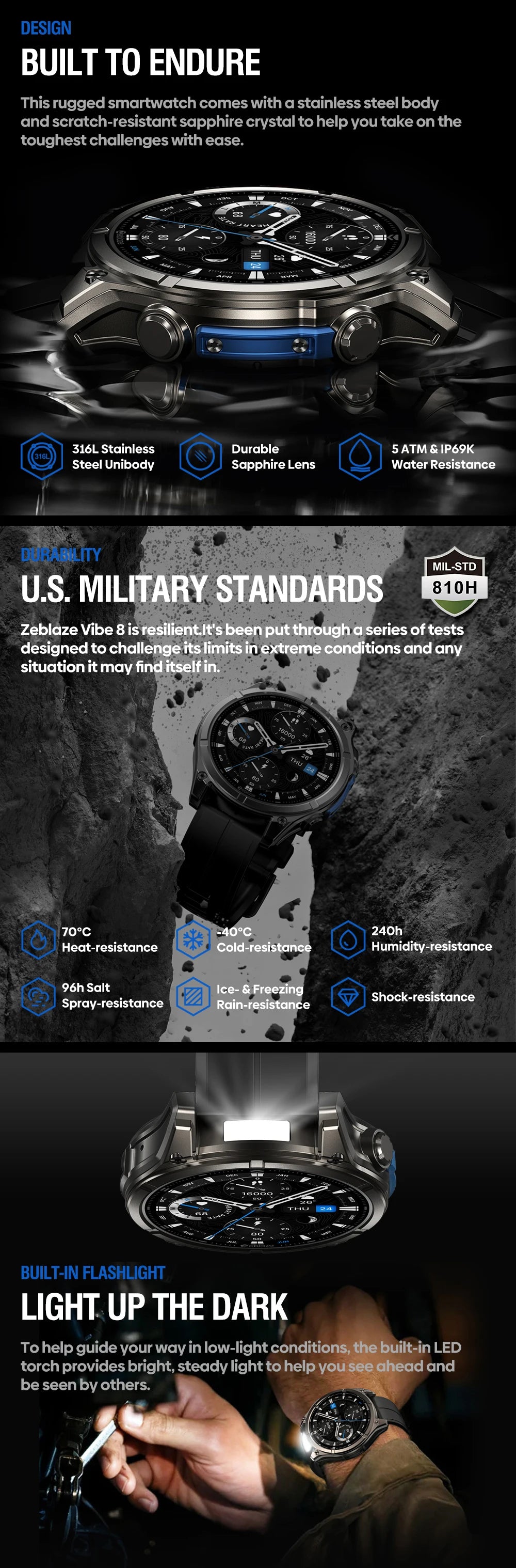 NEW 2025 Zeblaze VIBE 8 Voice Calling 1.43" AMOLED Display Smart Watch Built-in Flashlight Heart Rate Blood Pressure Smart Watch