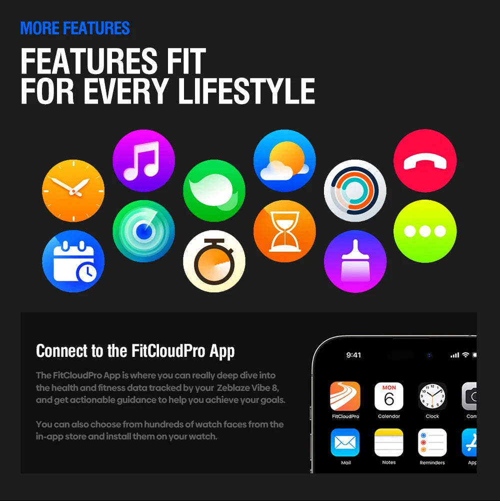 NEW 2025 Zeblaze VIBE 8 Voice Calling 1.43" AMOLED Display Smart Watch Built-in Flashlight Heart Rate Blood Pressure Smart Watch