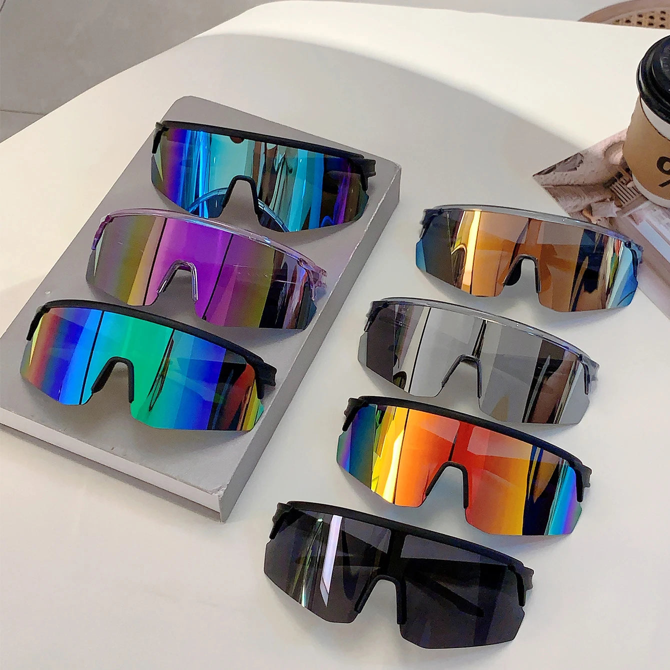 KAMMPT Oversized Sports Sunglasses Men Fashion Rimless Mirror Outdoor Cycling Shades Trendy Futuristic Punk Anti-UV Goggle