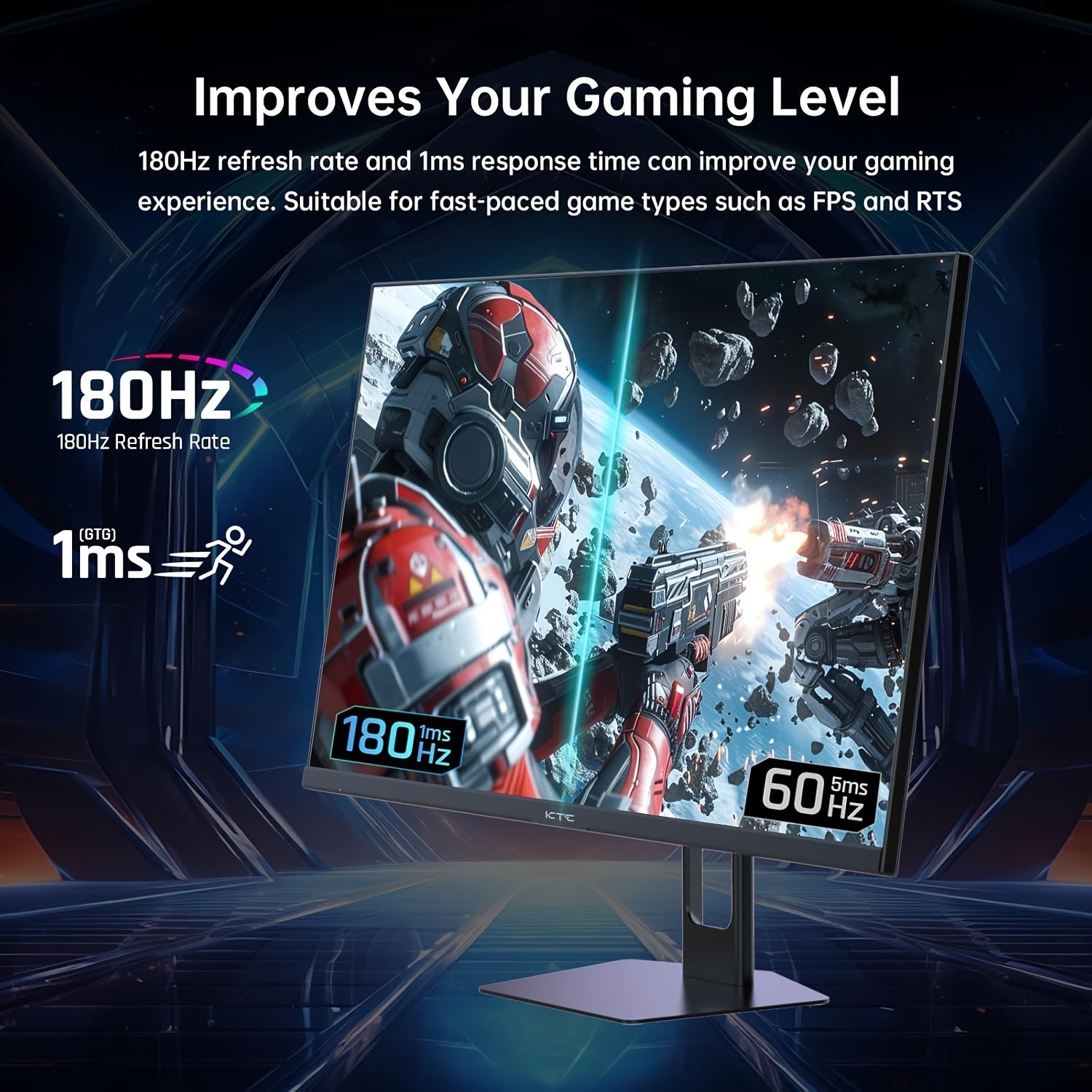 KTC 27" QHD Gaming Monitor | 180Hz Ultra-Fast IPS Display | Frameless, Adjustable Tilt, VESA Compatible | Eye Care & Adaptive Sync | 1440P HDR with Vivid Colors | HDTV/DisplayPort | Futuristic Design for Immersive Gaming Expe
