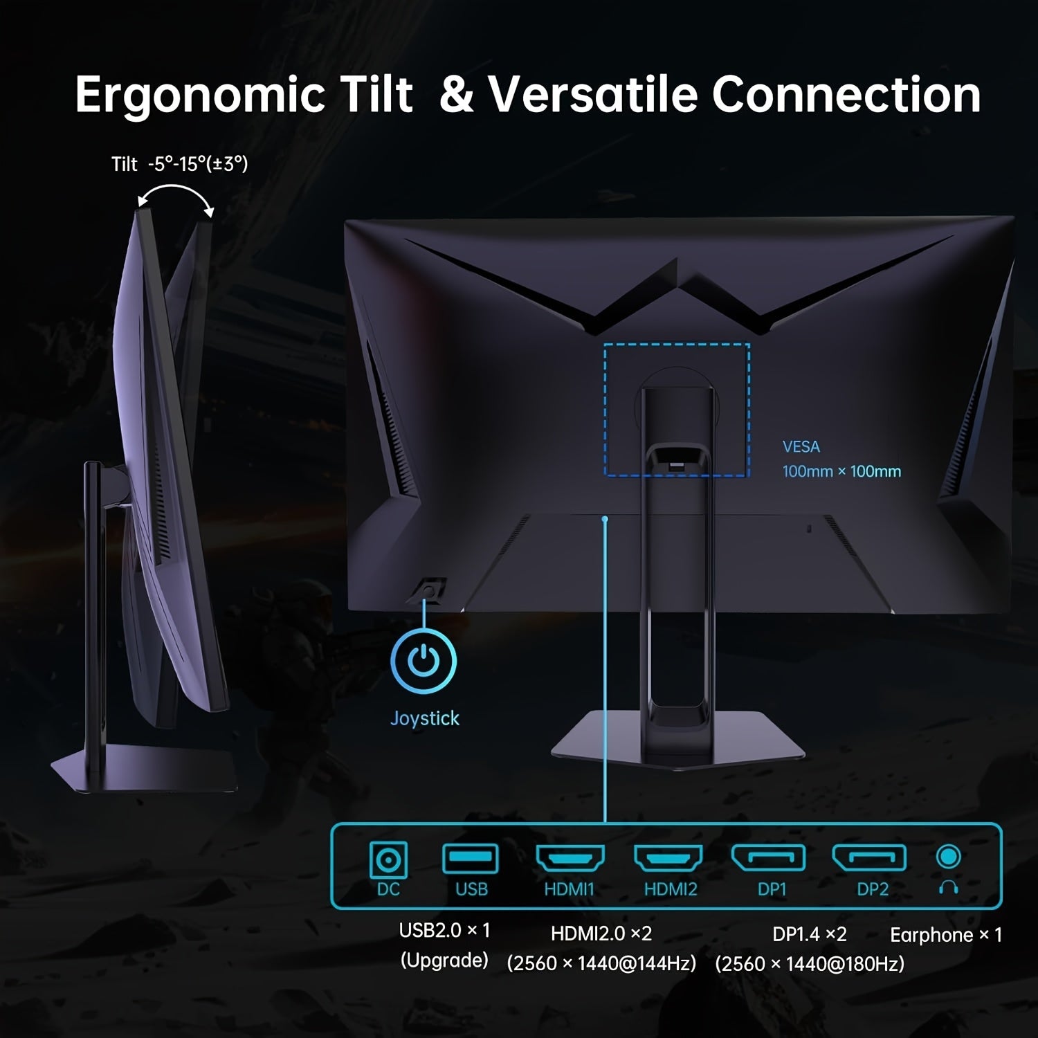 KTC 27" QHD Gaming Monitor | 180Hz Ultra-Fast IPS Display | Frameless, Adjustable Tilt, VESA Compatible | Eye Care & Adaptive Sync | 1440P HDR with Vivid Colors | HDTV/DisplayPort | Futuristic Design for Immersive Gaming Expe